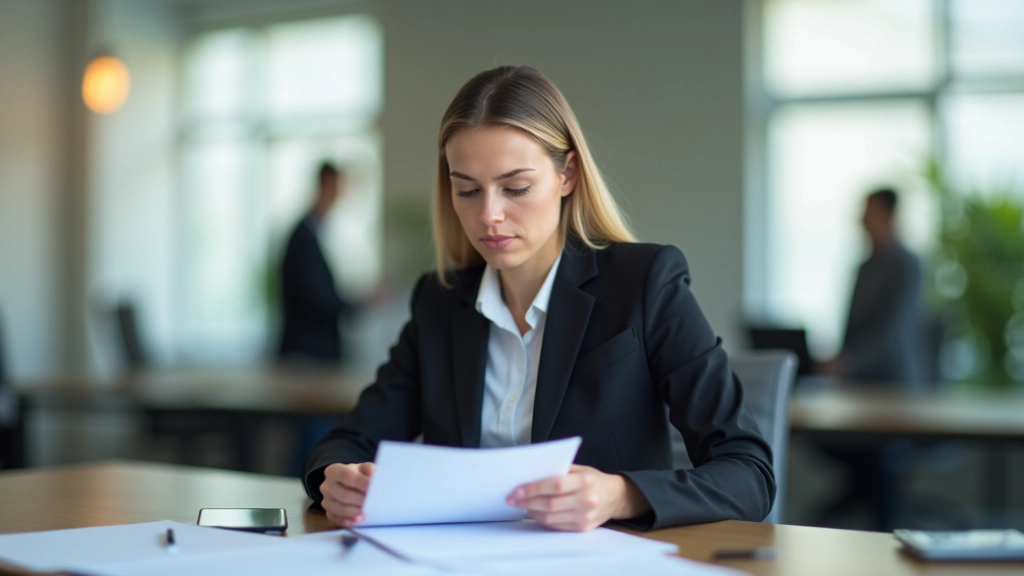 Profissional em escritório consultando documentos de legislação laboral